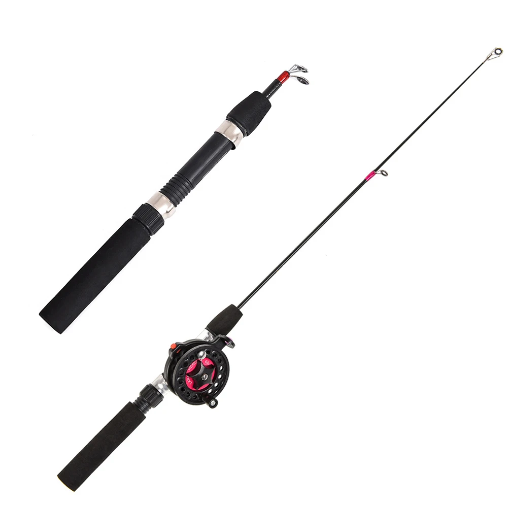 Mini Winter Ice Fishing Rod Reel Combo Set 2 Sections Telescopic Fish Pole Wheel Elastic Bait Casting Pole Fishing Accessories