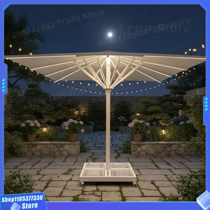 Aluminum alloy Super Large Outdoor Sun Umbrella Custom Solar LED Light For Courtyard Restaurant Scenic Area Middle Pole