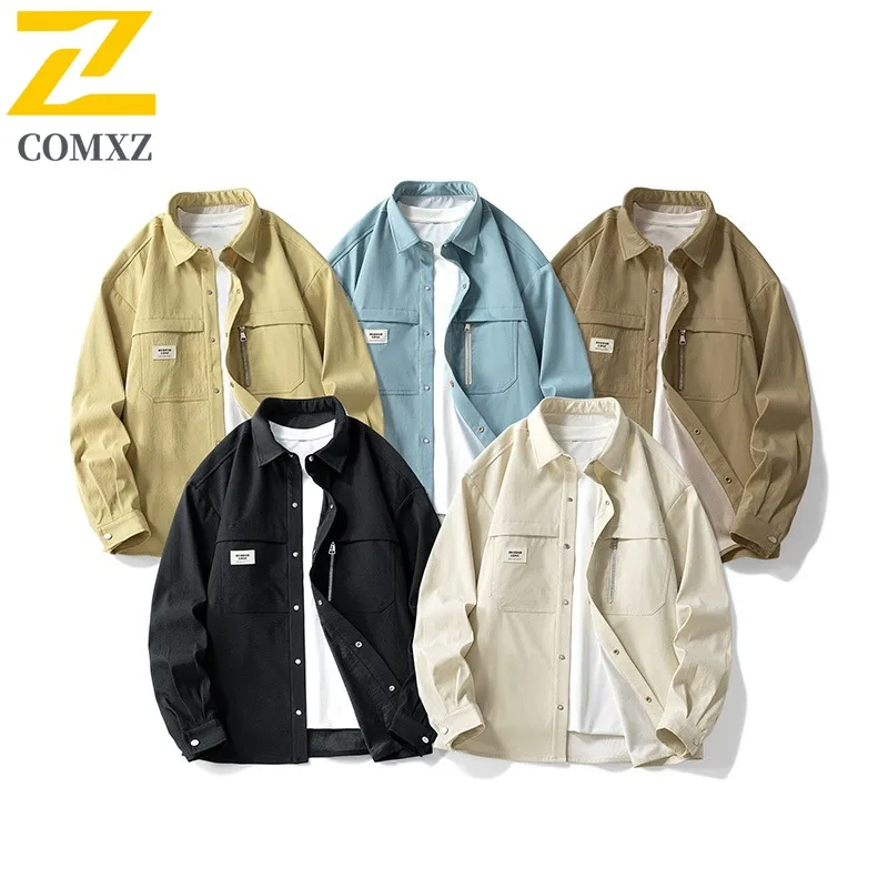 

COMXZ Роскошная мужская куртка с отложным воротником, однобортный дизайн, удобные пальто для пешего туризма, корейская модная ветрозащитная осенняя одежда