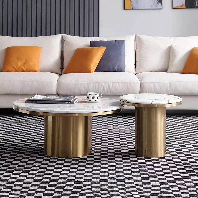 Round Coffee Table Nordic Style Golden Stainless Steel Base Sintered Stone Top for Hotel Home Living Room Furniture