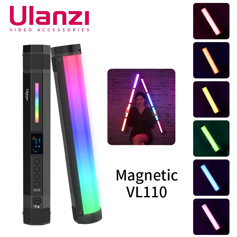 

Ulanzi VL110 Handheld RGB Colorful Stick Light Magnetic Handheld LED Light Wand 2500K-9000K CRI 95+ 6.5W Photography Studio Lamp