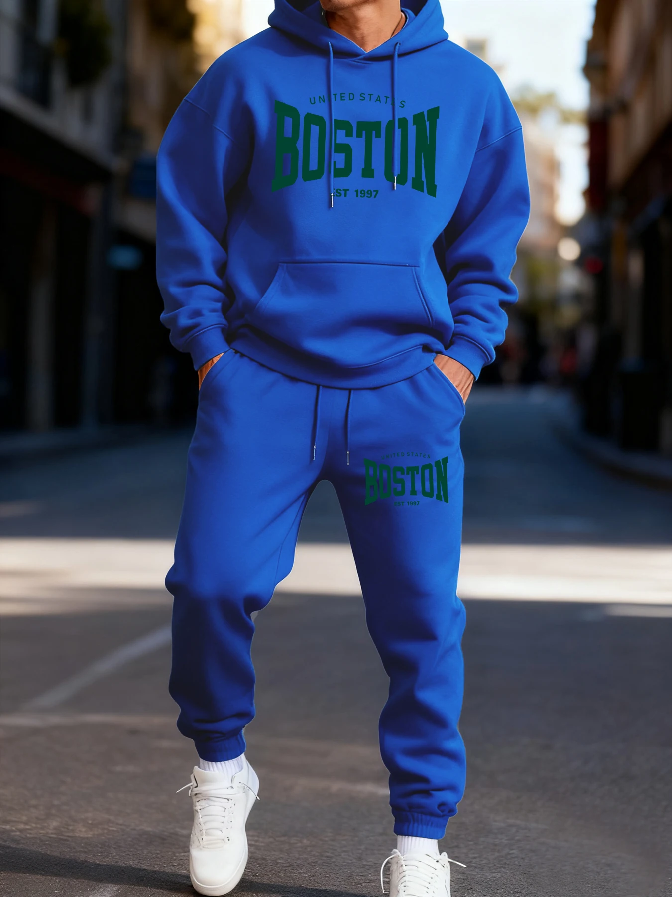 

Boston United States Est 1997 Print Male Hoodie Set Casual Winter Two Pices Set Sporty Long-Length Hoodies Street Couple'S Pants