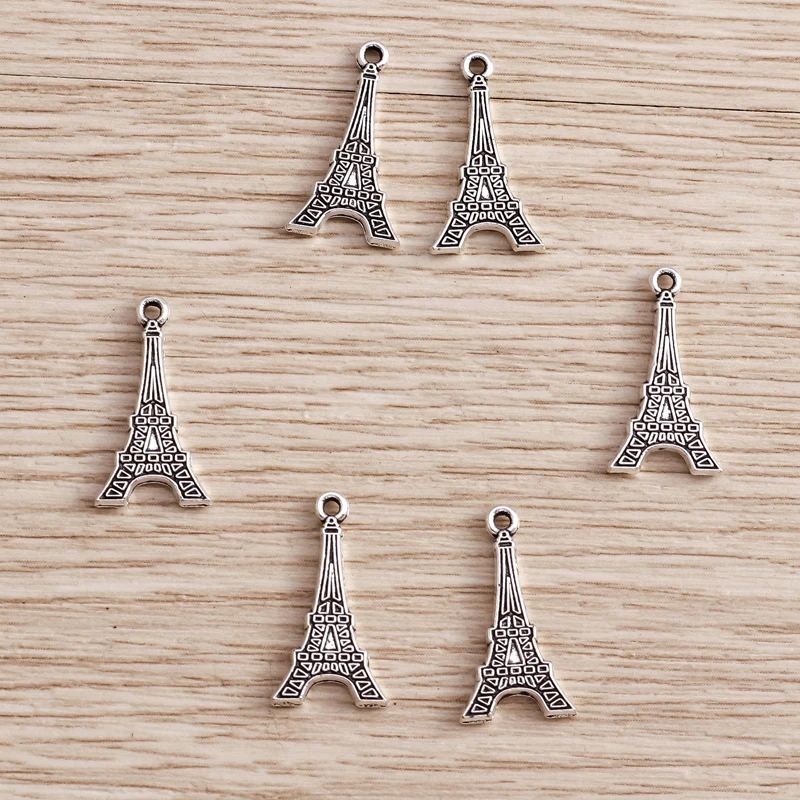 Tusember 50 Stück Legierung 10*18mm Eiffelturm-Anhänger für handgemachten Modeschmuck, Urlaubssouvenirs, DIY-Halsketten, Ohrringe – Detail 2