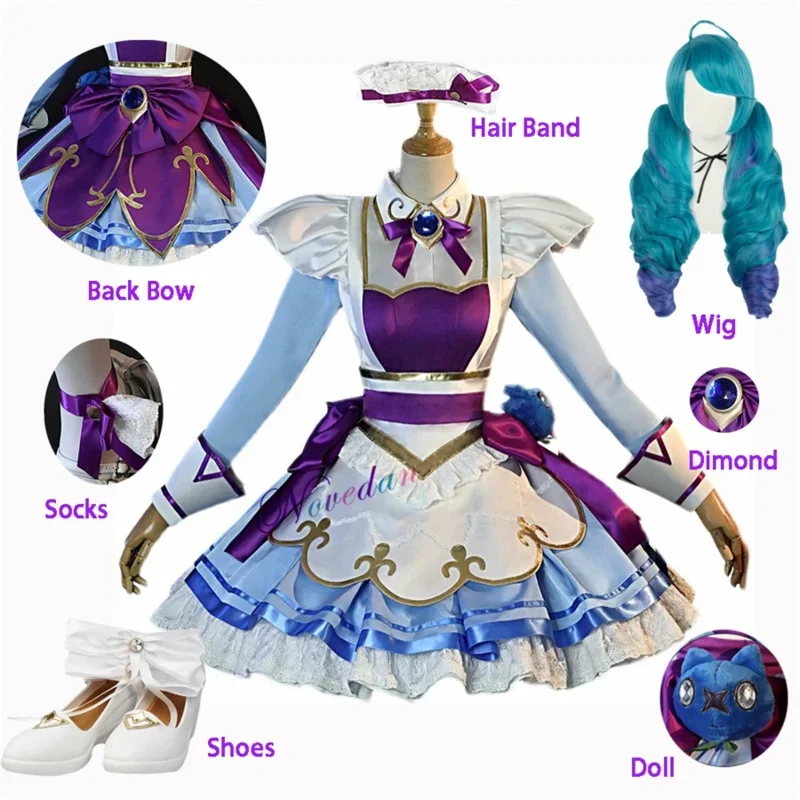 LOL Gwen Anime Cafe Cosplay Traje para Mulheres, Sapatos de Boneca e Peruca, Vestido Lolita, Maid Outfit para Meninas, Jogo Anime, Cutie