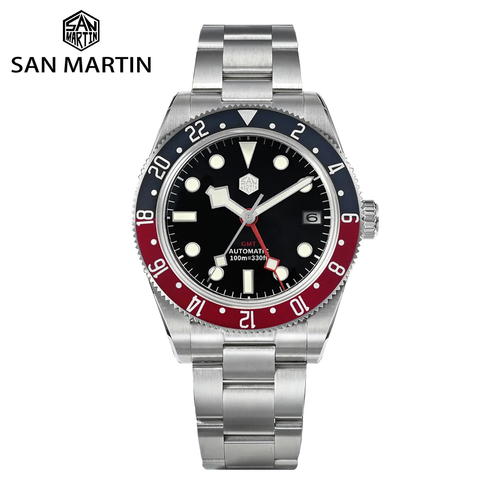 San Martin 39mm NH34 GMT Watch For Man Automatic Wristwatch Mechanical 3H Date Waterproof 10Bar Relojes BGW9 Lume часы SN0109