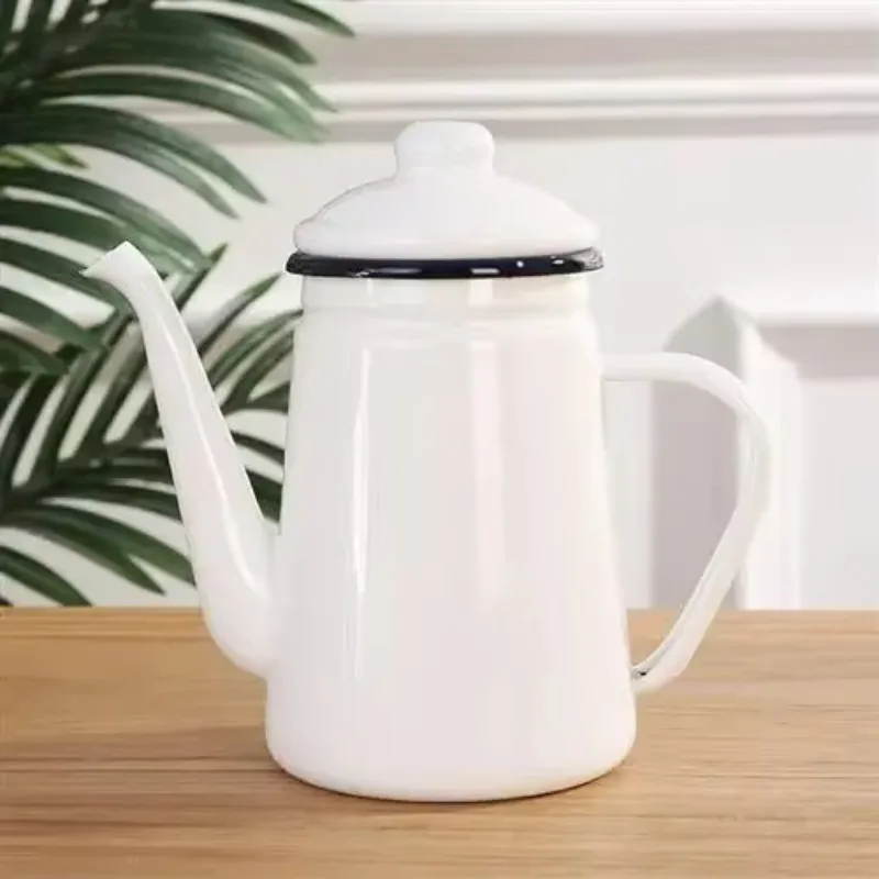 Heatable 1.2L Enamel Pot Household Coffee and Tea Kettle Ethnic Style Fruit Teapot Restaurant Enamel Cup Traditional Warming Pot