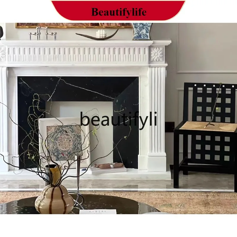 

J132 Marble Fireplace French Villa Living Room Entrance Natural Stone Fireplace Decorative Cabinet