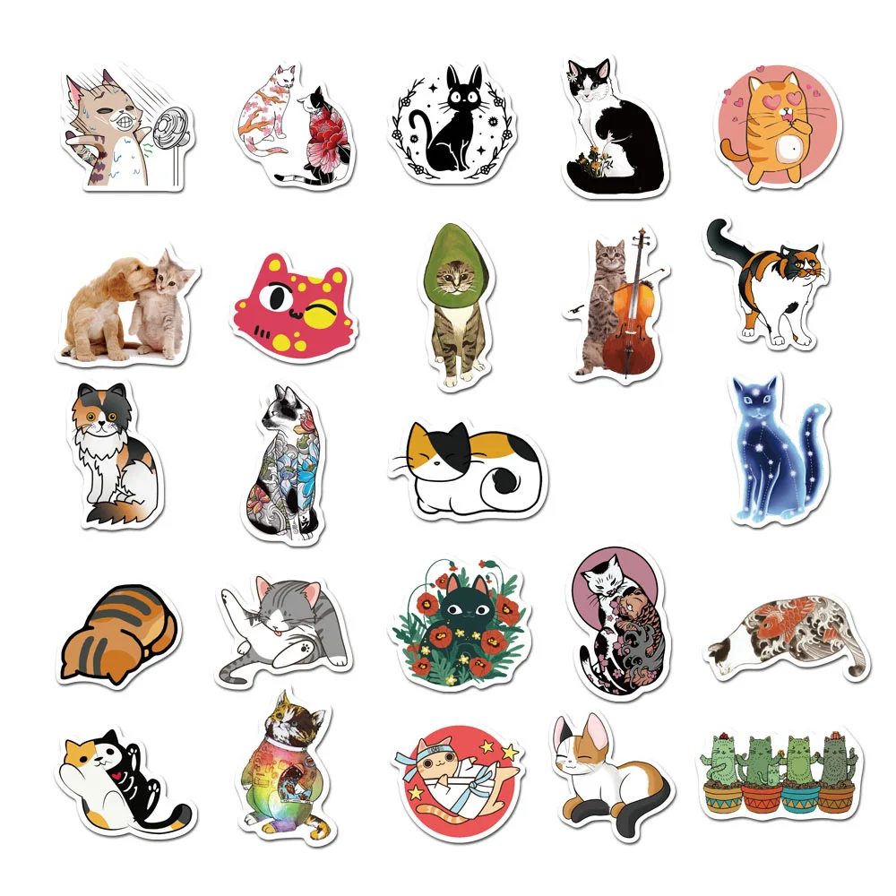 Imagem -05 - Waterproof Cartoon Cat Graffiti Adesivo Adesivos Decorativos Estéticos Apto para Bagagem Telefone Laptop Guitarra Copo Scrapbook Crianças 10 Pcs 30 Pcs 50 Pcs