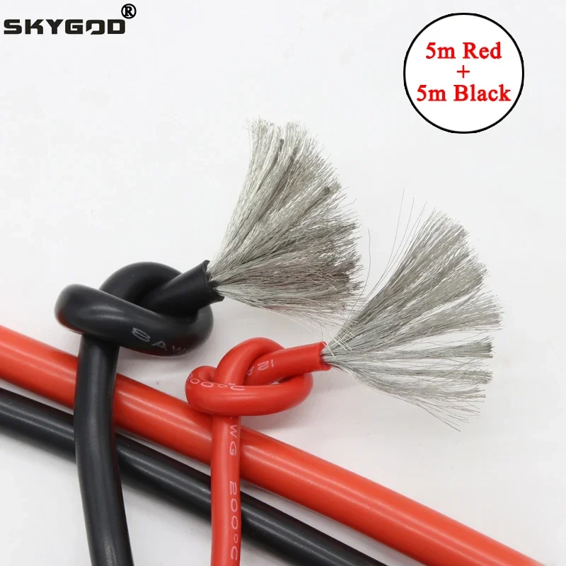 10Meters/Lot Heat-resistant Soft Electrical Silicone Wire Cable 8 10 12 14 16 18 20 22 24 26 28 30 AWG 5M Red and 5M Black