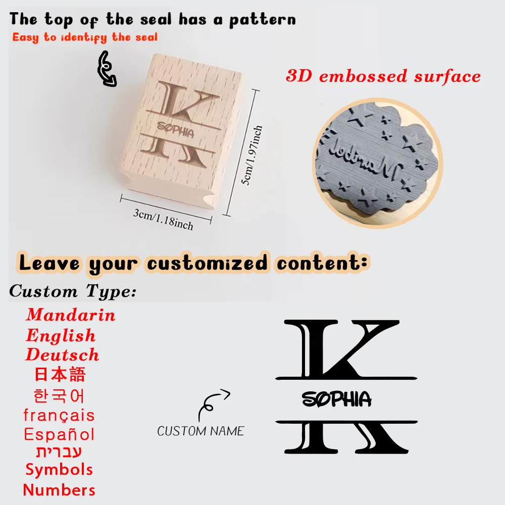 1PC New K Custom Name Wooden Stamp  Office Supplies Custom Name Wooden Seal ldeal for Labeling and Crafting