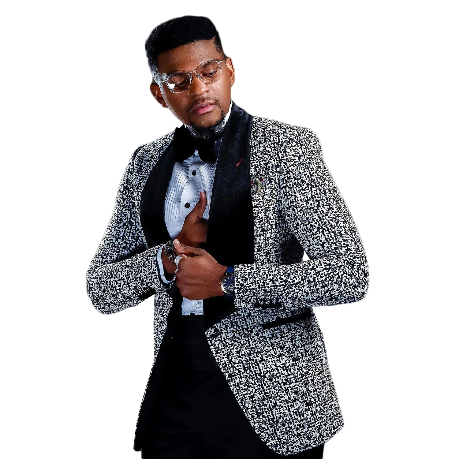 Luxury Men's Suits 2 Pcs Jacquard Blazer withPants One Button Wide Velvet Lapel Wedding Groom Tuxedo Custom Made 2025