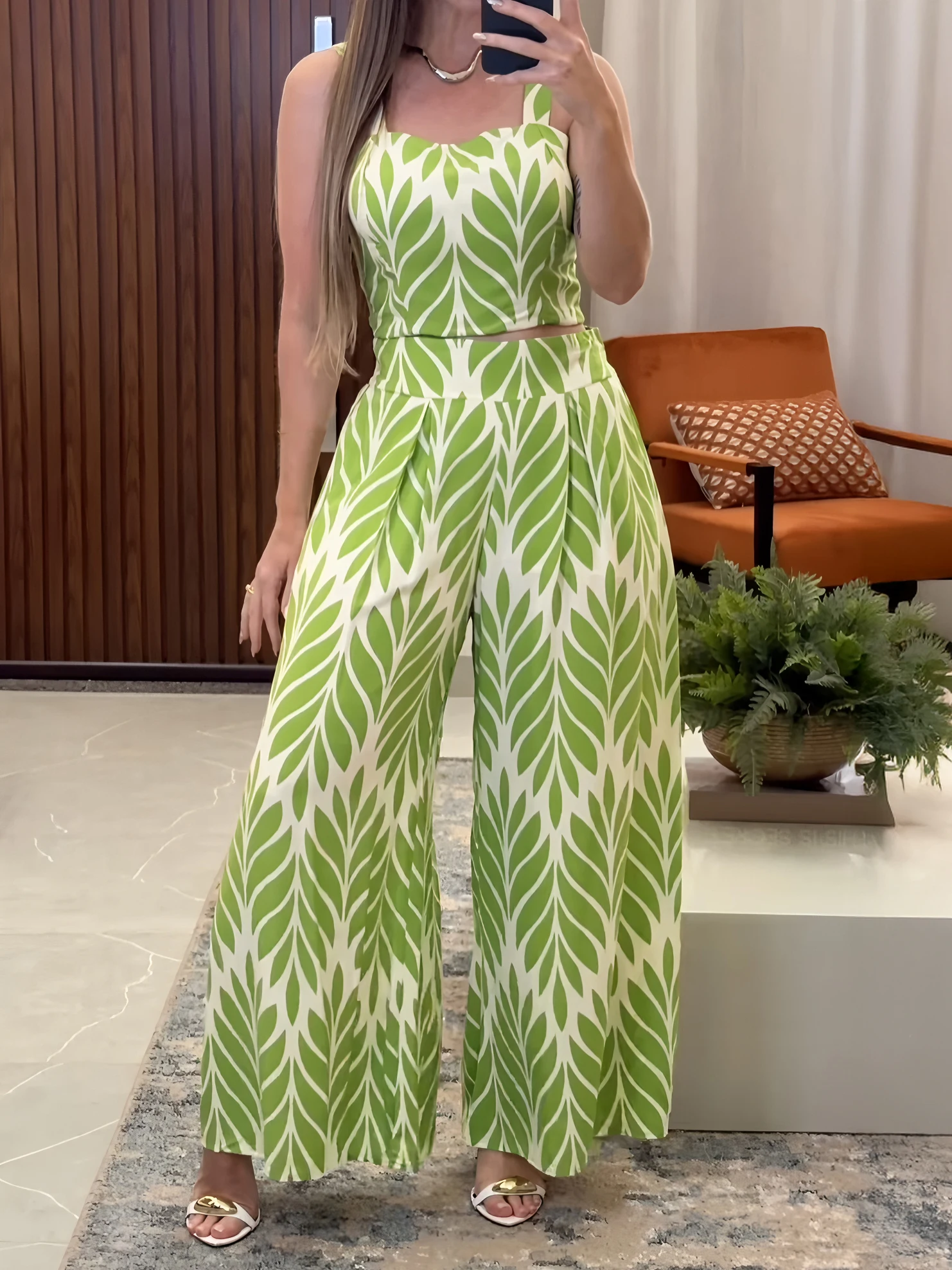 

Женский повседневный комплект из двух предметов с жилетом и брюками с принтом для отпуска на весну/лето