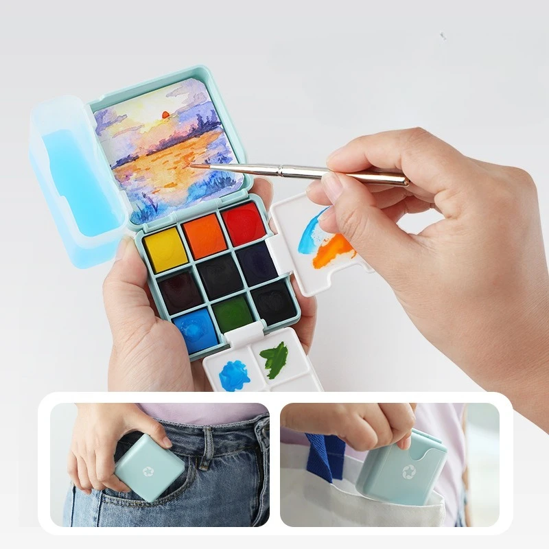 Mini Portable Painting Art Color Palette Set, Small Square Box, Portable Travel Solid Watercolor Pigment Set Painting Supplies
