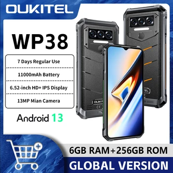 Oukitel-Smartphone robuste WP38, 12 Go + 256 Go, écran HD + 6.52 