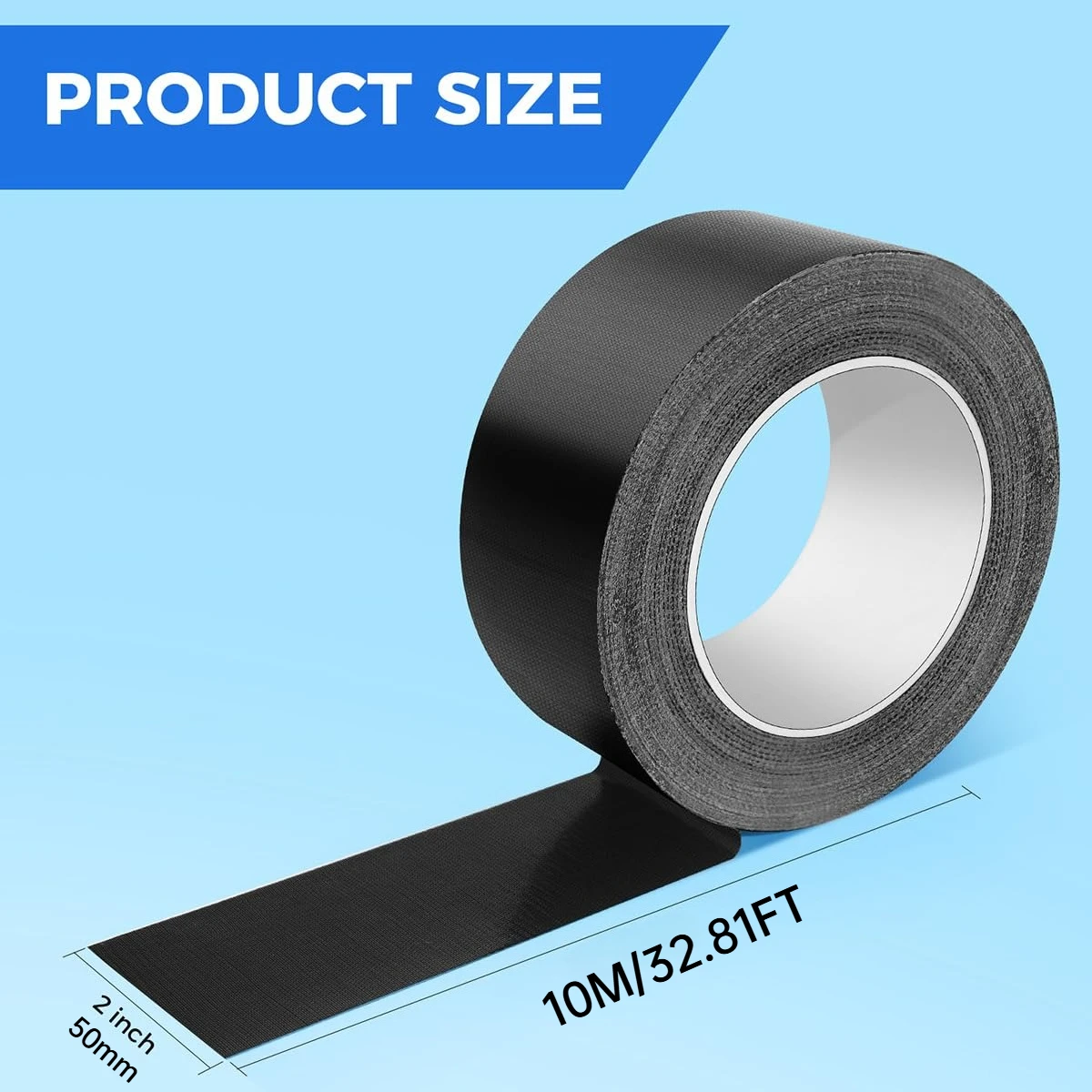 Black Heavy Duty Duct Tape – Strong, Flexible, All-Weather, No Residue, Tear by Hand – Repairs & Industrial