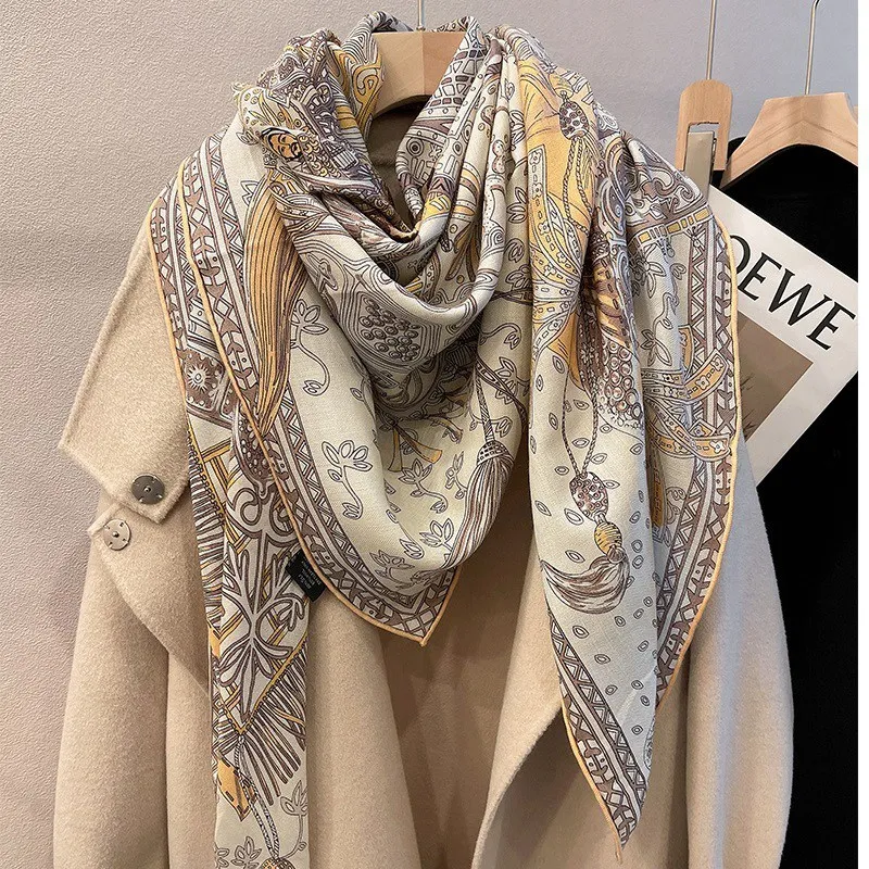 2024 Wool Blanket Scarf Shawl Womens Winter Warm Foulard Wraps Echarpe 130*130cm