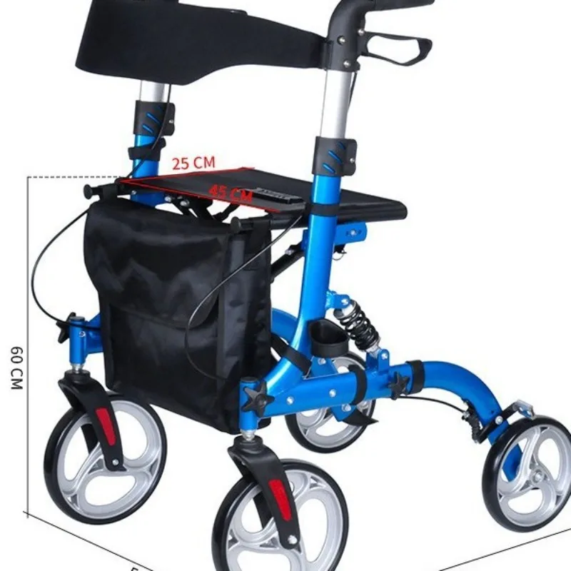 Elderly Shopping Cart Walker Four Wheels with Armrest Adjustable Height Hand Push Supermarket Shopping Cart