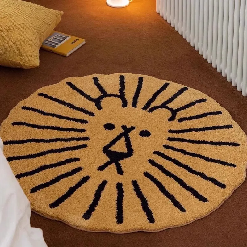 Cartoon Fine Plush Circular Carpet Thick Anti-Slip Floor Mat for Living Room Bedside Easy To Clean Wear-Resistant Floor Covering