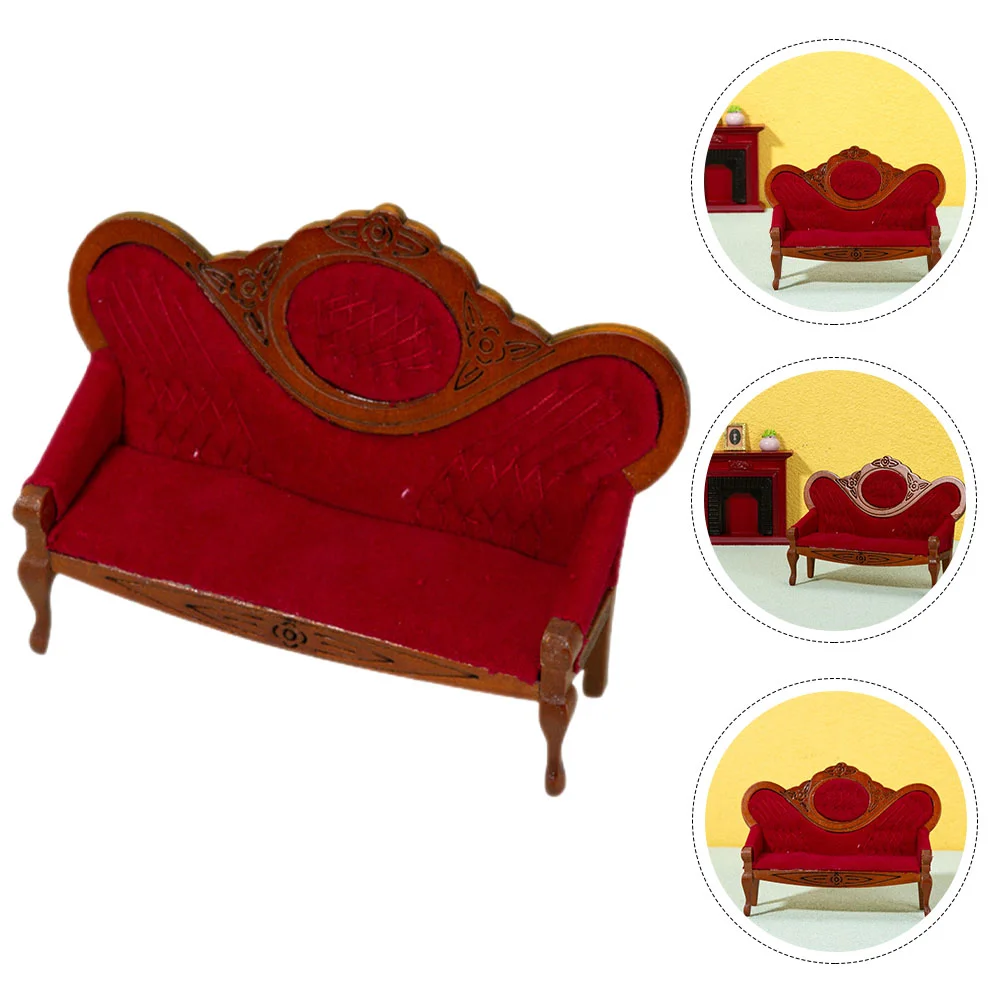 Dollhouse Sofa Mini Decoration Miniature Model Tiny Toys Furniture Wood Couch 1/12 Scale Figure Accessories