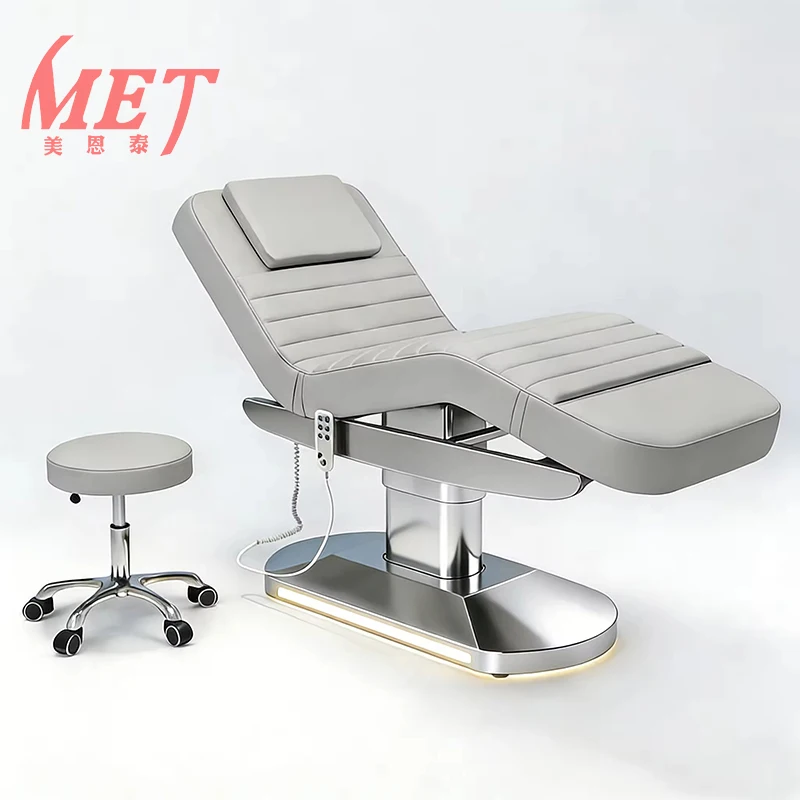 

Modern 3 Motor Beauty Bed with Stainless Steel Base Adjustable Facial Spa Treatment Bed for Salon Furniture