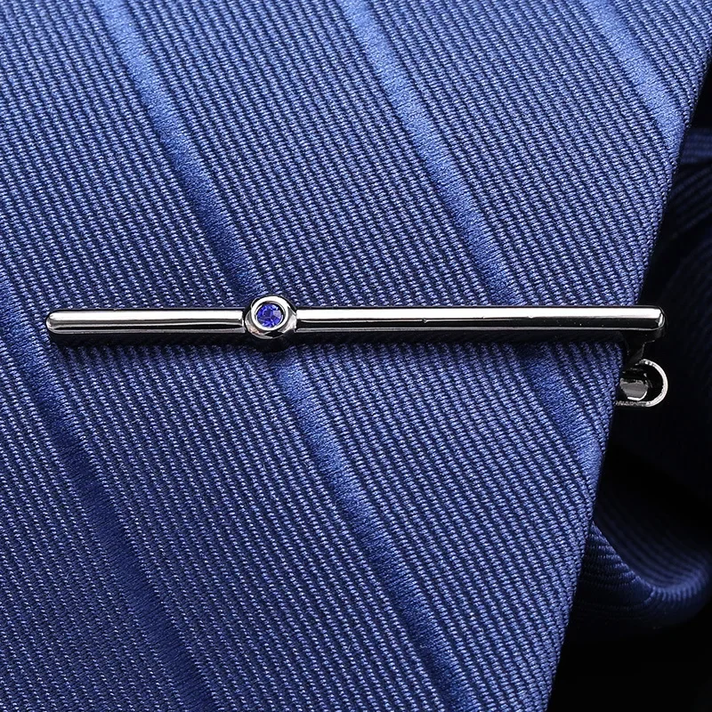 Luxury Men\'s Zircon Slender Tie Clip Rose Gold Color Linear Crystal New Mens High-end Fashion Wedding Necktie