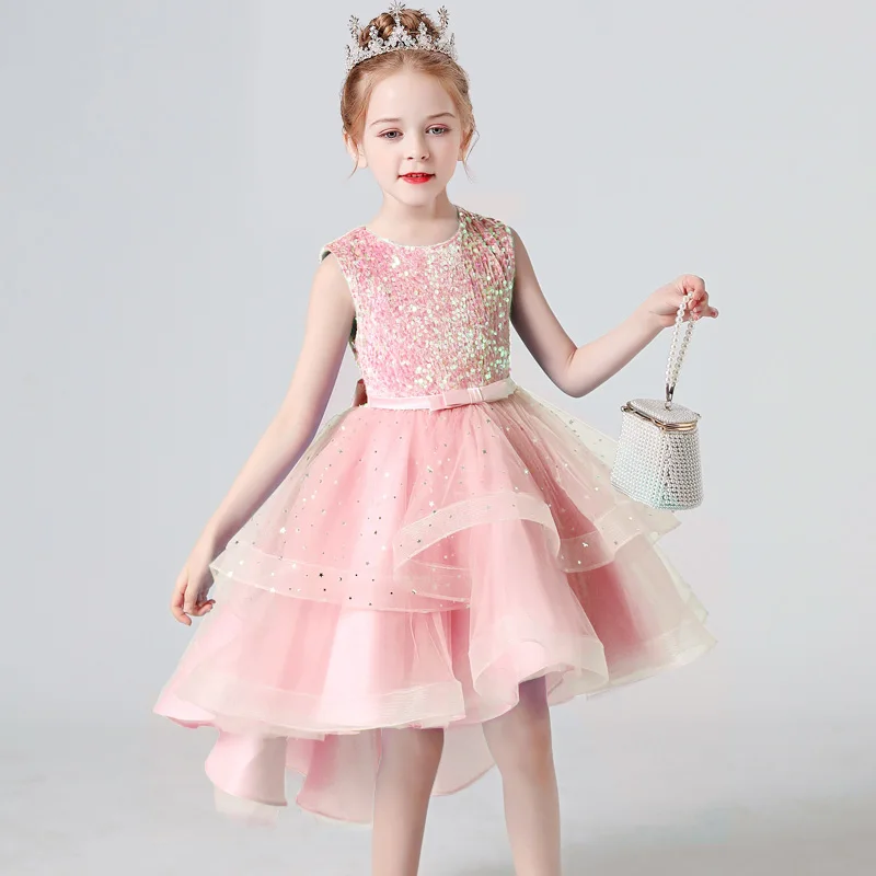 Girls Dress 2022 Summer New Evening Dresses Sleeveless Sequined One-Piece Princess Tail Skirt For Piano Performance