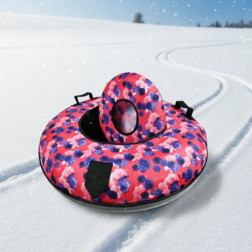 Top Rated Inflatable Snow Tube Foldable Safety Grip Handles Heavy Duty Winter Snow Sled