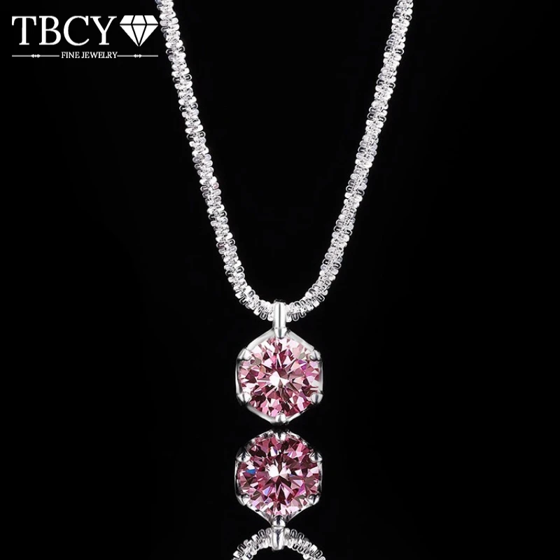 

TBCYD 1/2CT Round Colorful Moissanite Necklace Pendants For Women S925 Sliver Diamond Luxury Neck Chain Jewelry