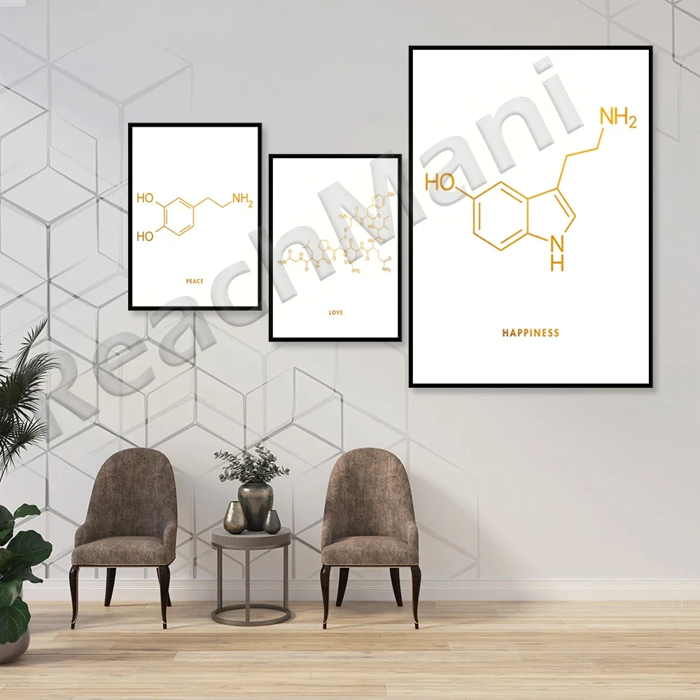 Peace Love Happiness Molecule Art Foil Print  - Dopamine Molecule - Oxytocin Molecule - Serotonin Molecule - Love Molecule