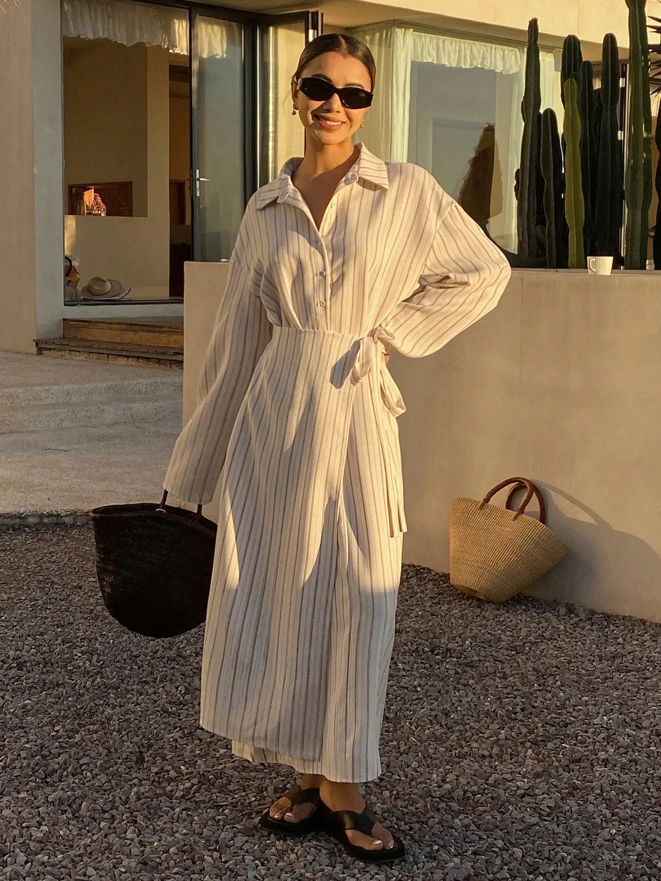 

Свободное полосатое платье-рубашка для женщин, весна-лето, повседневное, для офиса, для отпуска