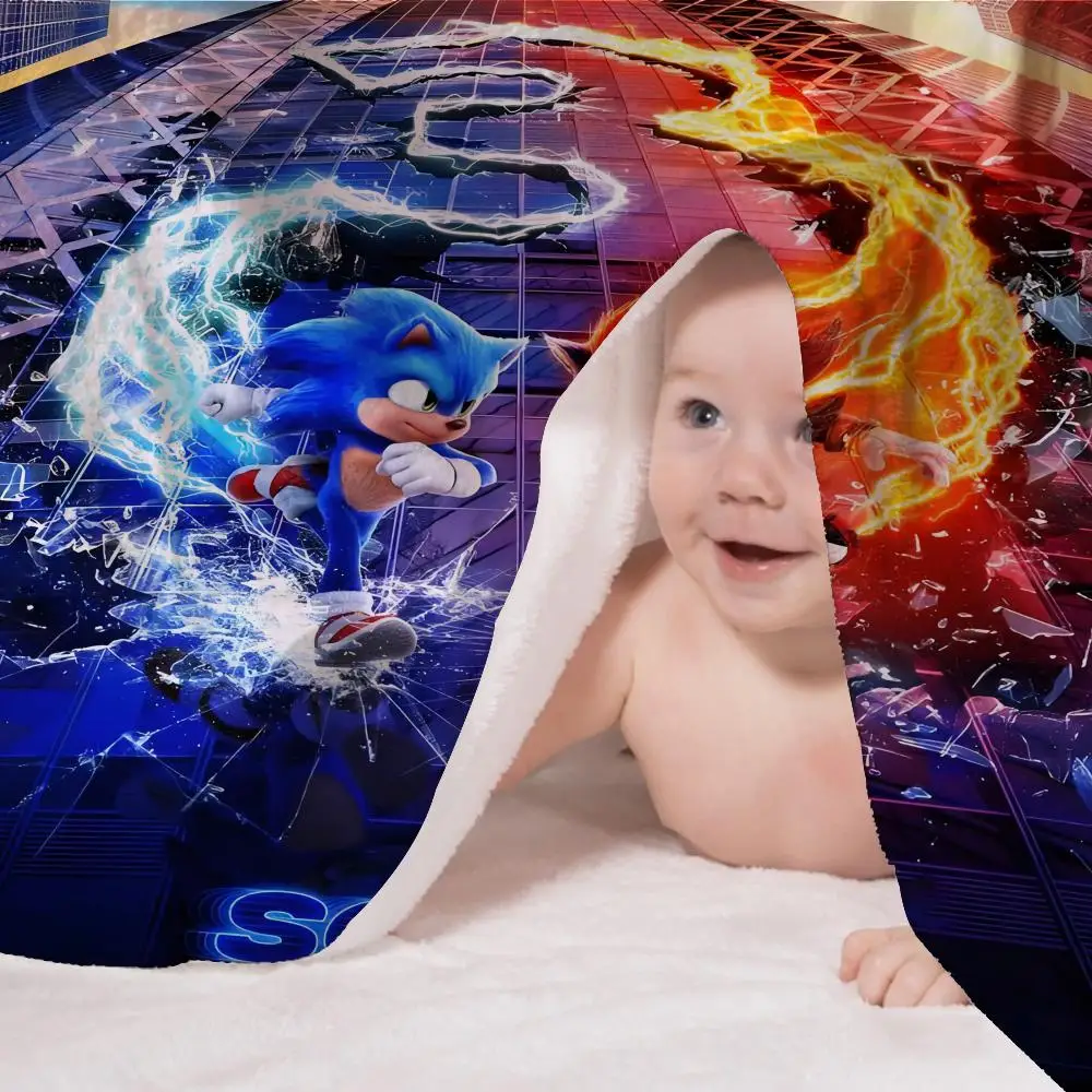 

S-Sonic-es Throw Blanket Aesthetic Art Flannel Blanket Portable Home Travel Camping Sofa Picnic Thickening Flannel Blanket