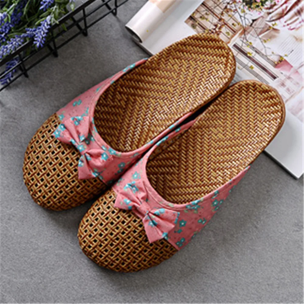 Summer Shose Women Slippers Beach Flip Flops Breathable Linen Flat Slippers Female Casual Flax Bow Ladies Slippers Sandals Shoes