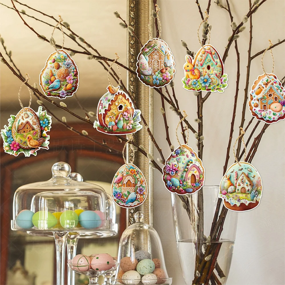 12pcs Easter Cartoon Rabbit Paperboard Hanging Tag Easter Egg Cute Bunny Chick Tree Pendant Happy Easter Party Decor for Home