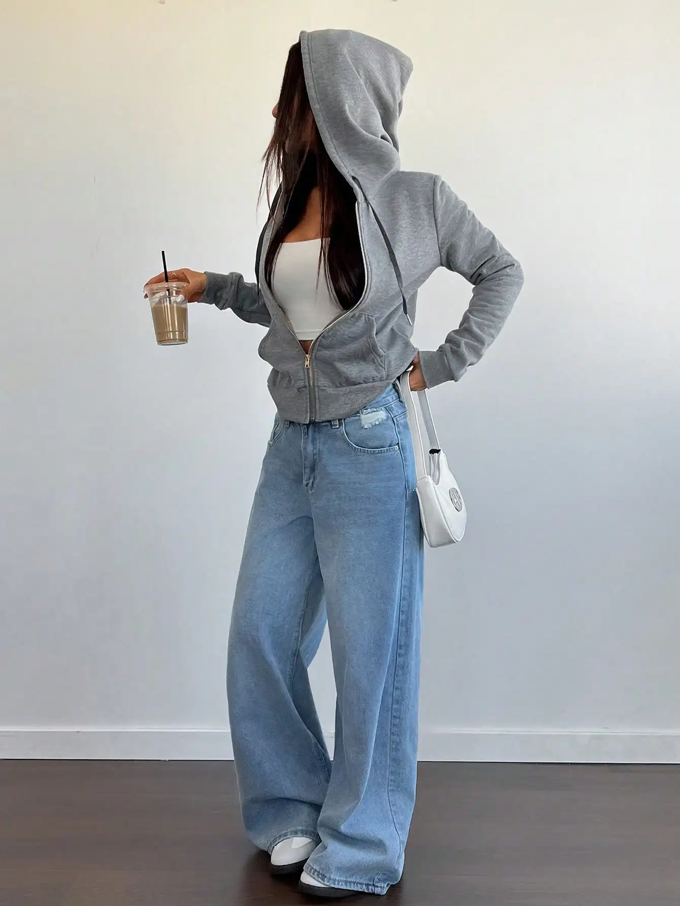 Sudadera con capucha con cremallera y forro polar ajustada para mujer con bolsillos, sudadera informal de otoño e invierno