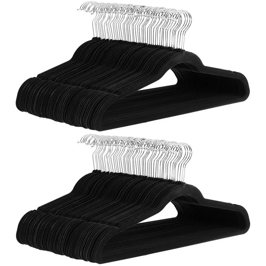 

Slim Velvet, NonSlip Suit Clothes Hangers, Pack of 100, Black