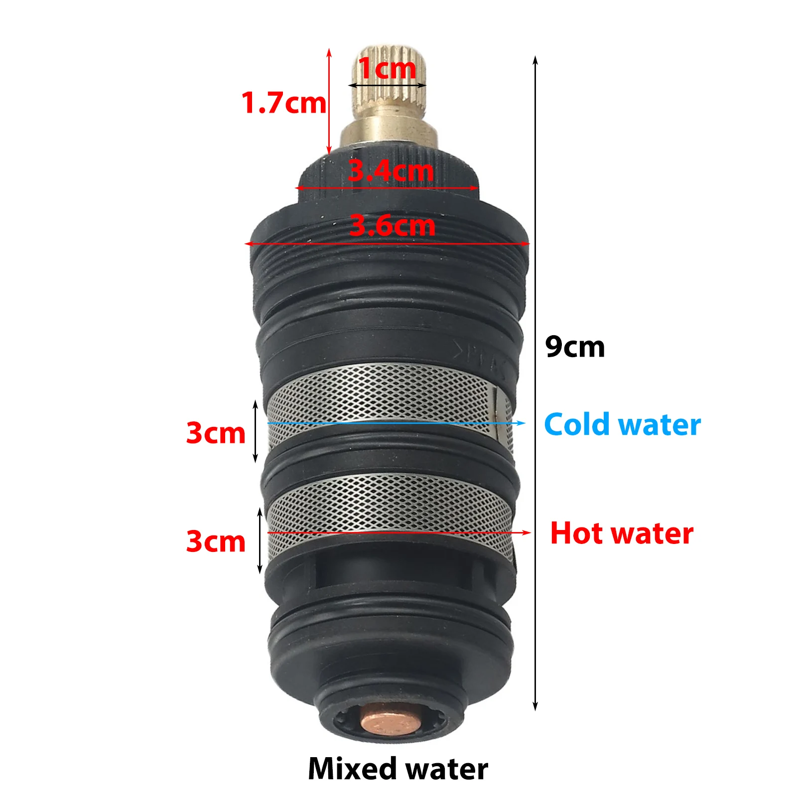 All-copper thermostatic spool designed to operate within standard hot and cold water pressure ranges for residential use