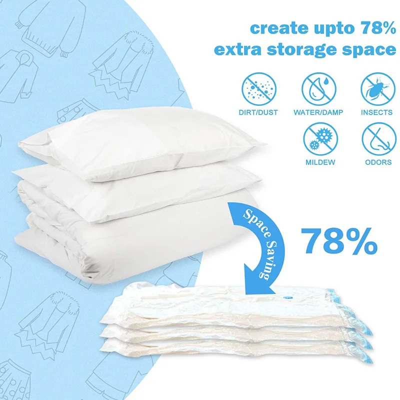 Vacuum Storage Bags More Space Save Compression Travel Seal Zipper for Clothes Pillows Bedding Closet Home Organizer