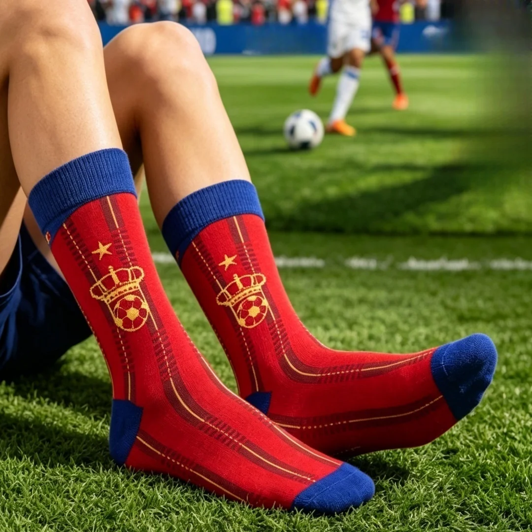 【1 Pair】Spain Soccer Team Fans Socks | Breathable Cotton Blend Mid Socks for Men & Women