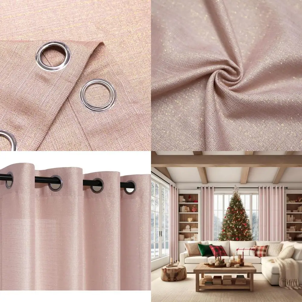 

84 Semi-Sheer Pink & Gold Grommet Curtains for Living Room, 2-Panels, Sparkle & Shimmer, Iridescent Rose Gold, 52x84 Decor