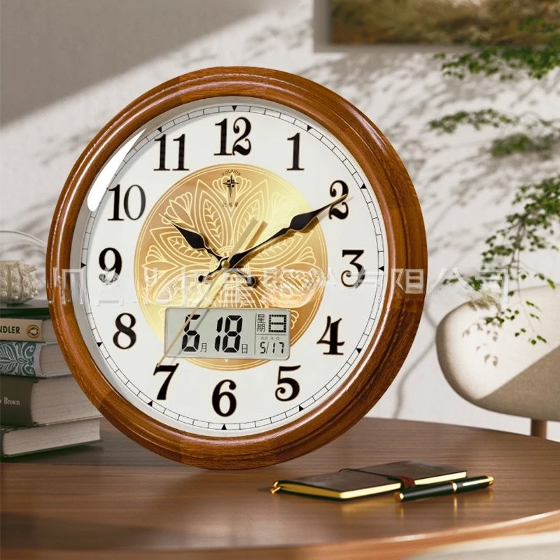 Solid wood living room clock simple creative soft sound new Chinese wall-mounted quartz clock