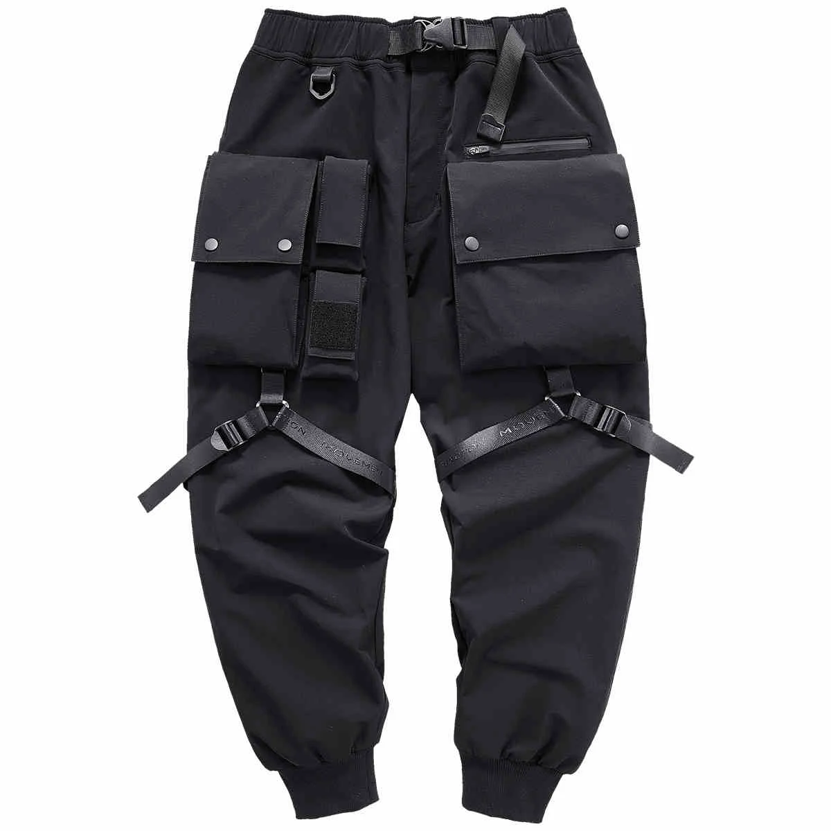 

Street Hip Hop Cargo Pants Men Multi-pocket Button Ribbons Joggers Black Harem Pencil Trousers Male