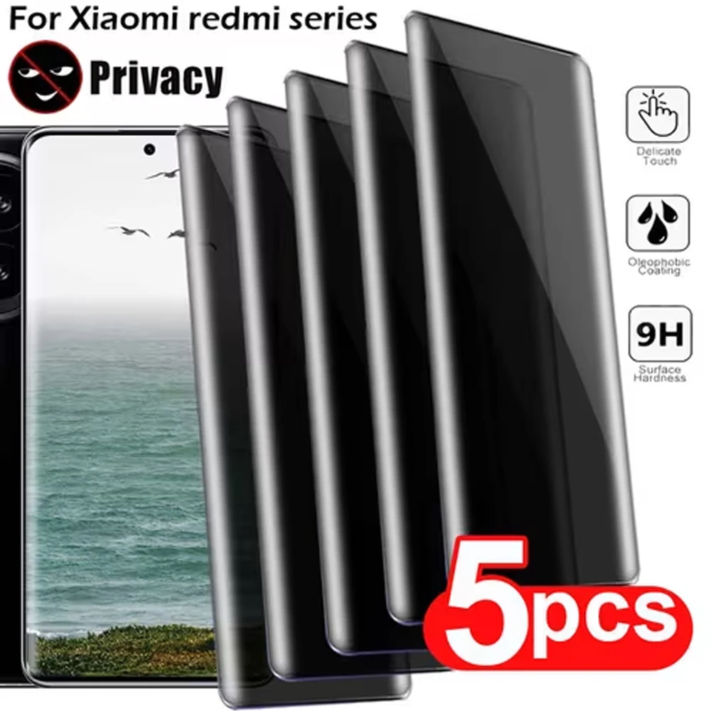5/1 Stück Gebogene Sichtschutz-Displayschutzfolien für Xiaomi Redmi Note 15 4G Note 14 Pro Note 13 Pro Plus 14 Pro Plus 5G Gehärtetes Glas