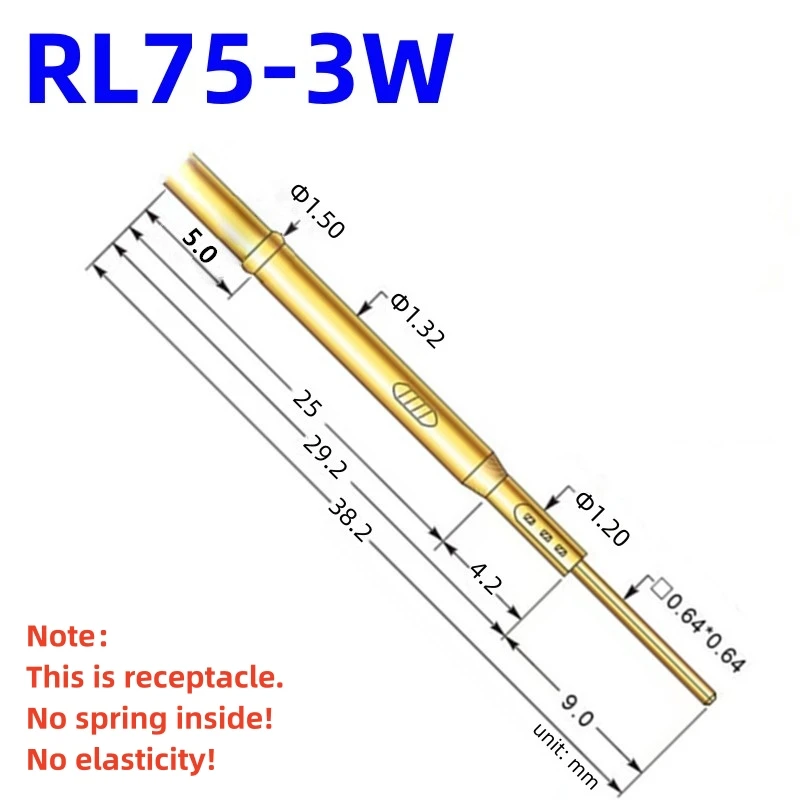 20/100PCS RL75-3W Test Pin PL75-B1 Receptacle Brass Tube Needle Sleeve Seat Wire-wrap Probe Sleeve 38.2mm Outer Dia 1.32mm