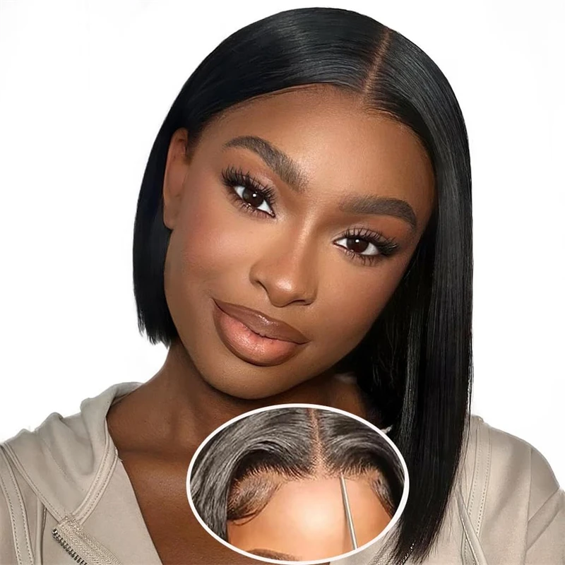 

Alimice Easy To Wear 4x4 Swiss Lace Closure Bob Wig Virgin Hair Adjustable Straps Transparent Lace Glueless Wig Human Hair