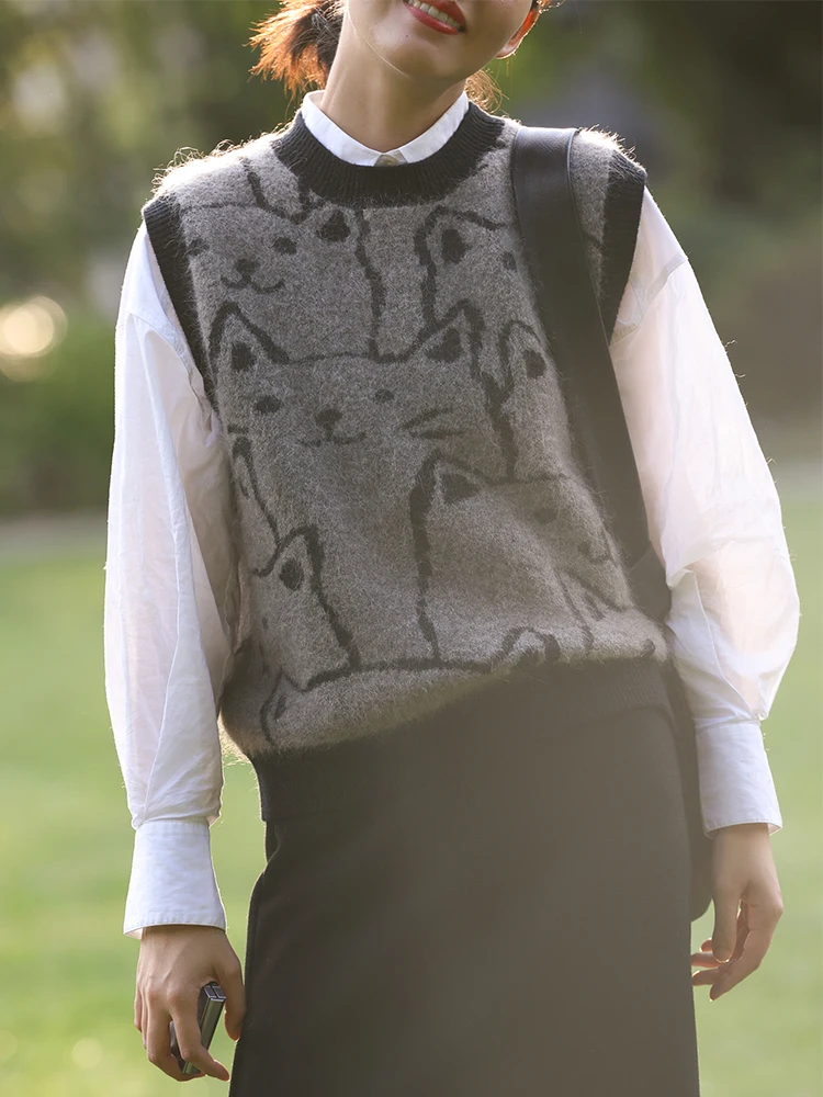 

WeTHEE Plu Design Вязаный жилет Thiened Camere Теплый молодежный сладкий Sle круглый Ne без застежки на пуговицах