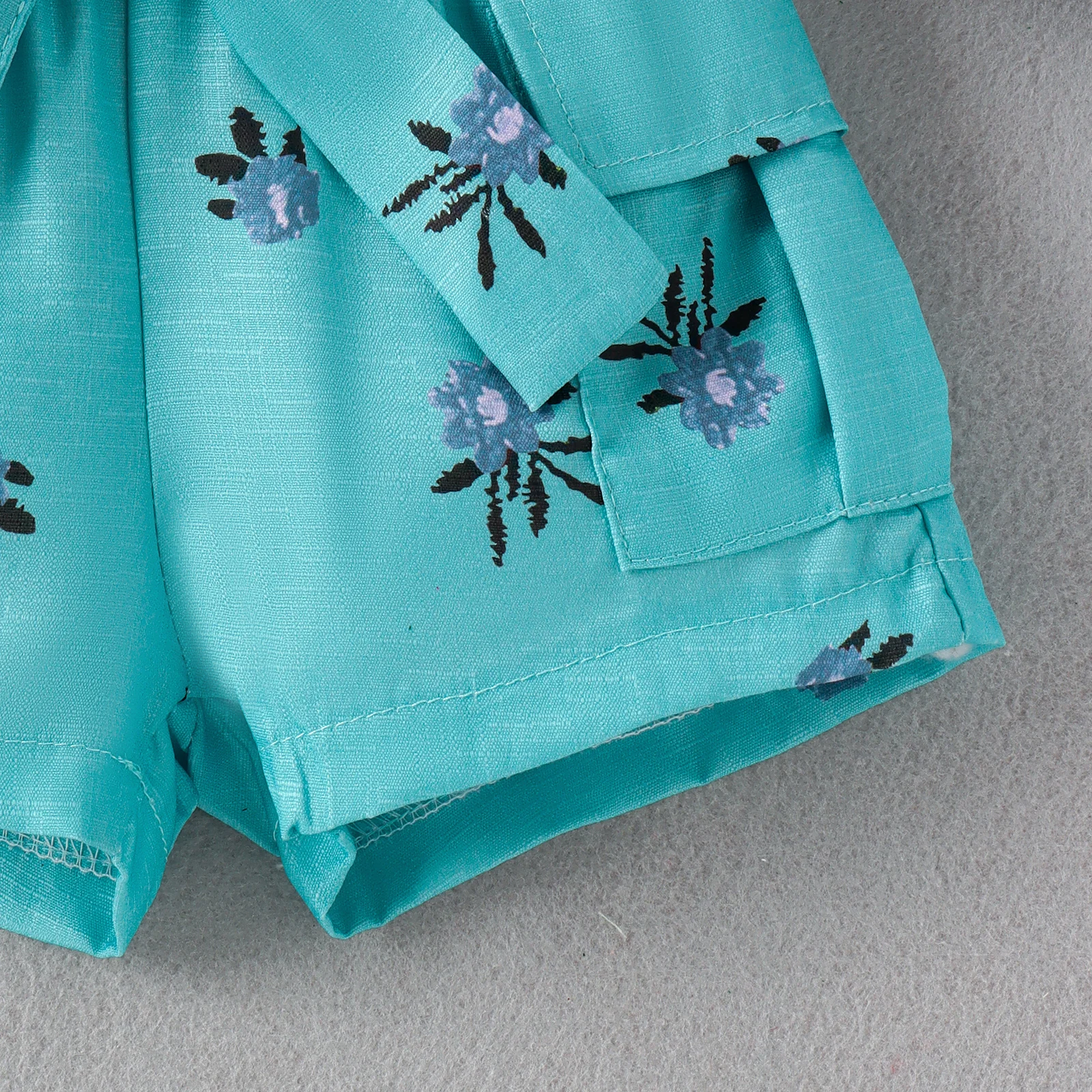 2PCS Summer Baby Girls 0-4 Years Old Soft And Comfortable Simple White Striped Top + Blue Printed Shorts