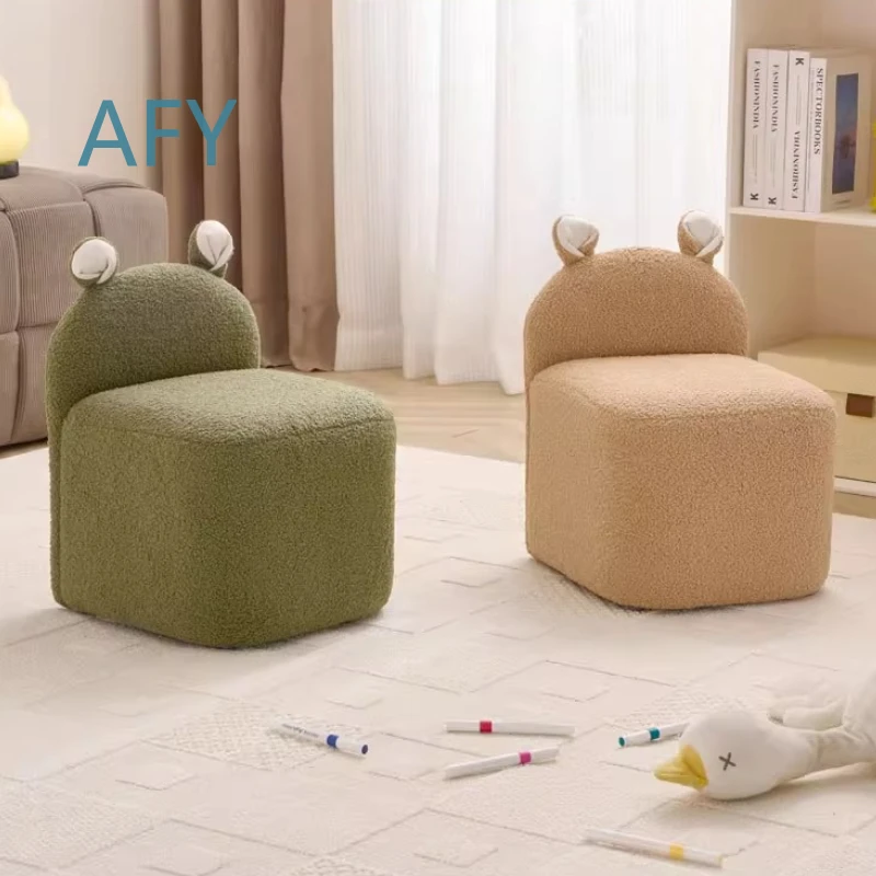 Bear Backrest Stool for Kids Footrest for Entryway Bench for Children Furniture Soft Cushioned Seat Kids Home Decor