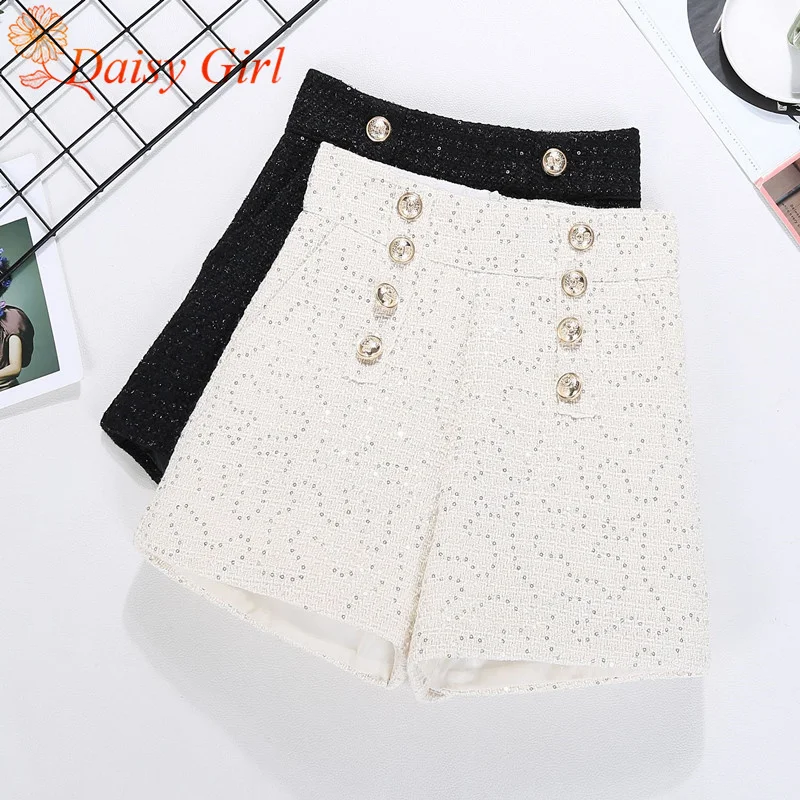 Nuovi pantaloni a gamba larga doppiopetto a gusto piccolo per ragazze con pantaloncini di seta brillante a vita alta e pantaloni versatili