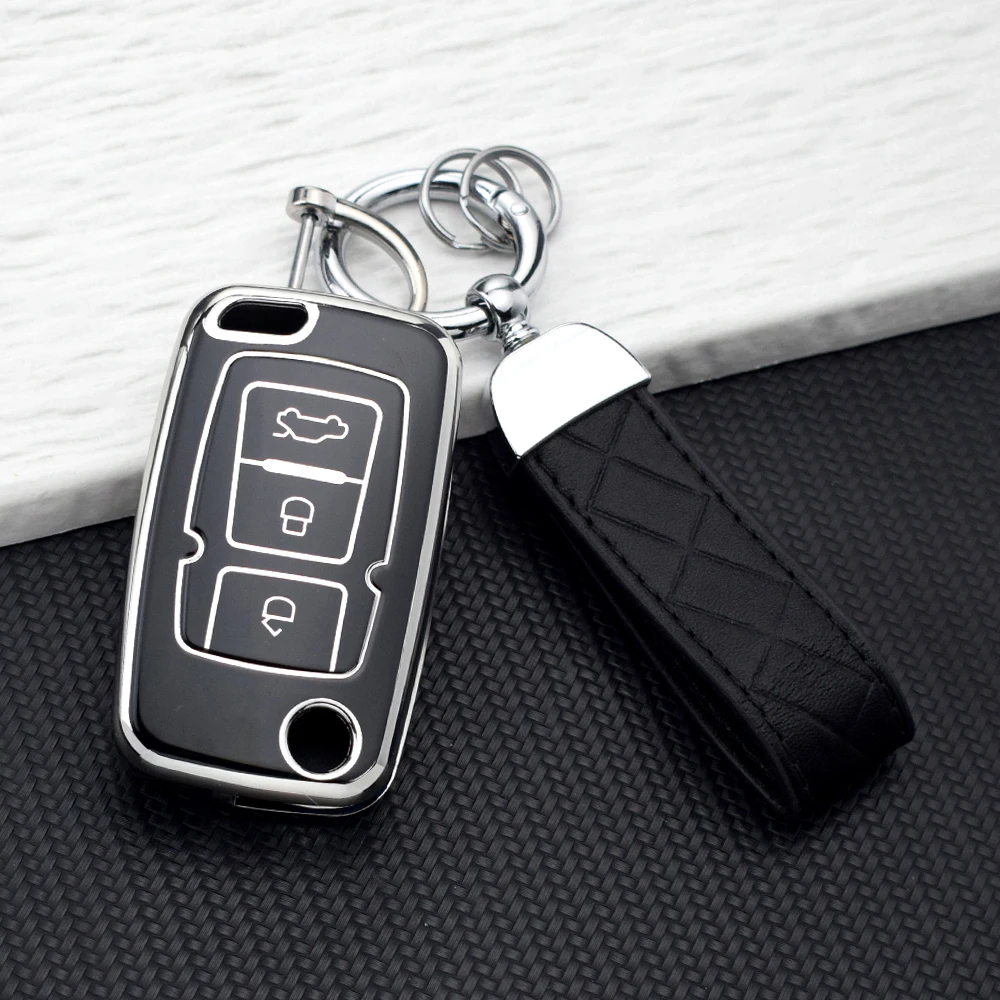 Soft TPU Car Key Case Cover For Geely Emgrand EC7 EC7-RV EC715 EC718 EC8 GC5 GC6 SL EU7  Folding Key Holder Protector Keychain