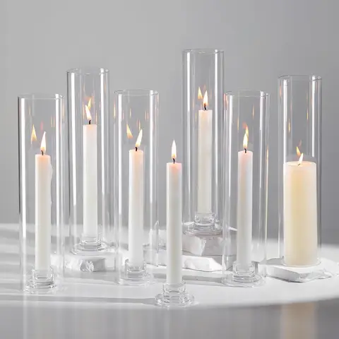 Hurricane glazen kandelaarhouders: 6-delige doorzichtige conische kandelaars voor kandelaars - orkaan glazen kandelaar kaars H